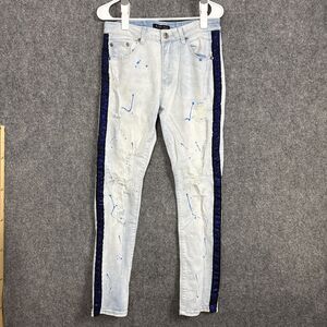 M. SOCIETY  Politically Incorrect Jeans Mens Size 32 Blue Rhinestone Paint Slim